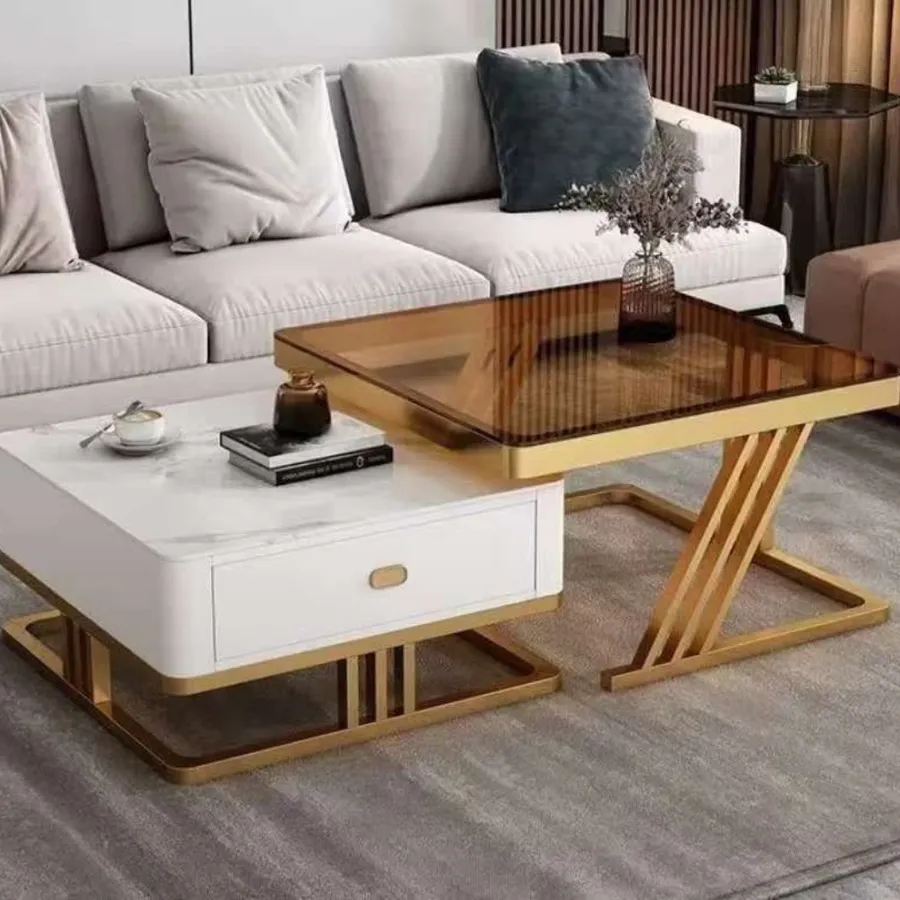 Pure Marble Square 2in1 Center Table with Glass and Drawer-09035422496 photo 1
