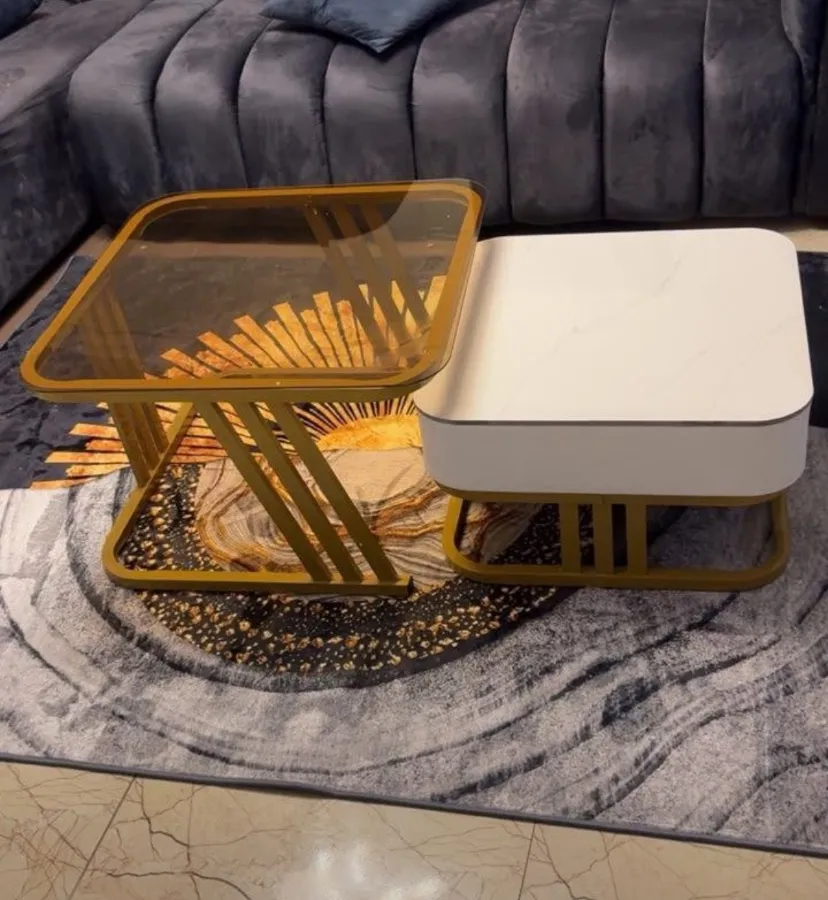 Pure Marble Square 2in1 Center Table with Glass and Drawer-09035422496 photo 2