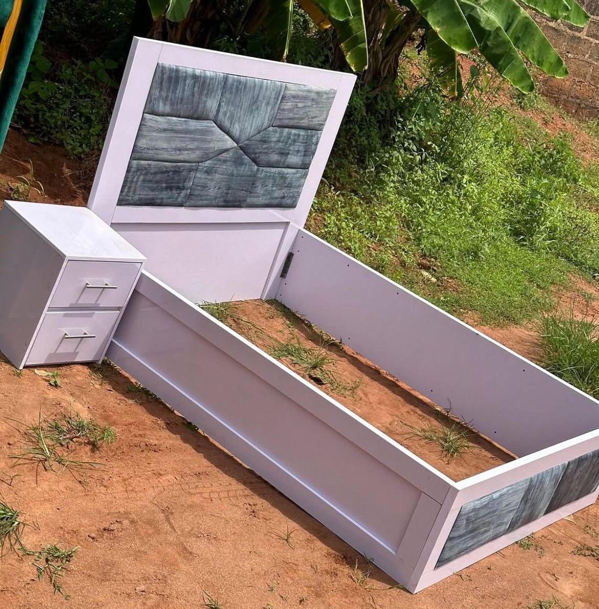Modern queen bed frame with bedside table