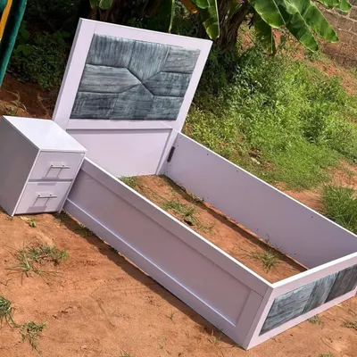 Modern queen bed frame with bedside table