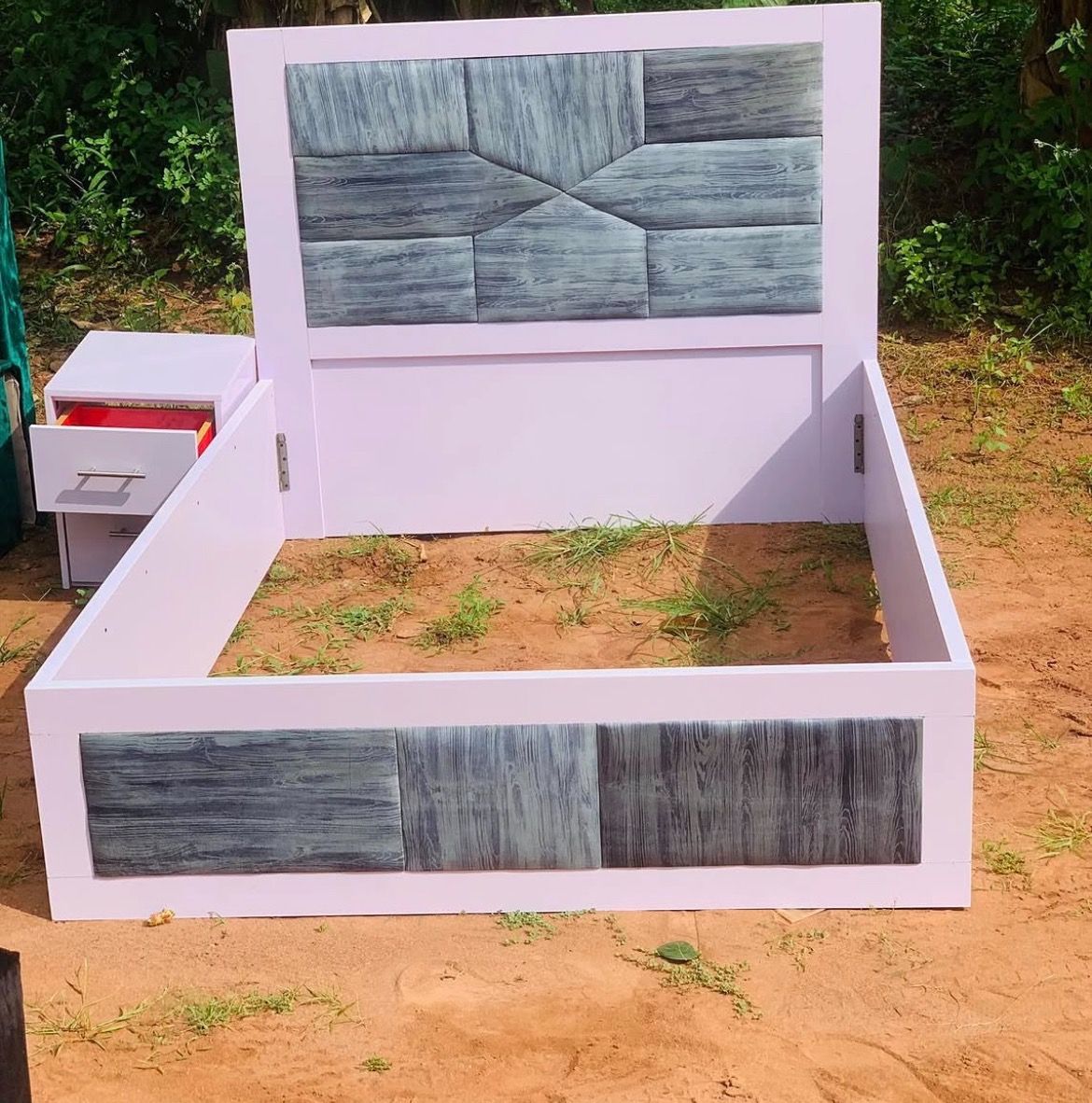 Modern queen bed frame with bedside table photo 2