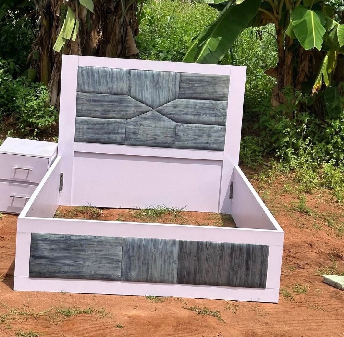 Modern queen bed frame with bedside table photo 3
