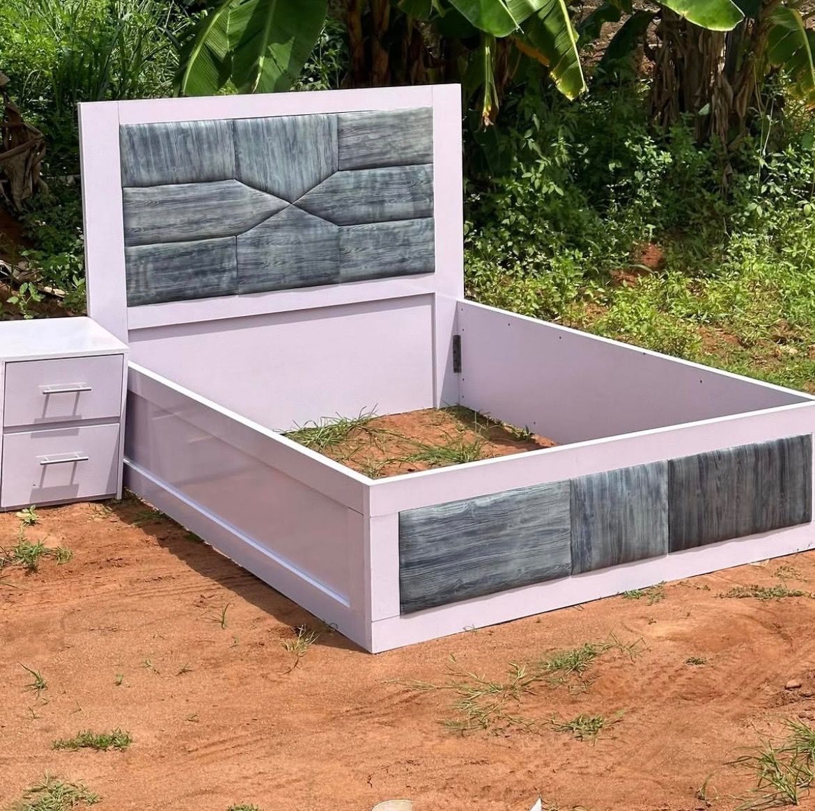 Modern queen bed frame with bedside table photo 4