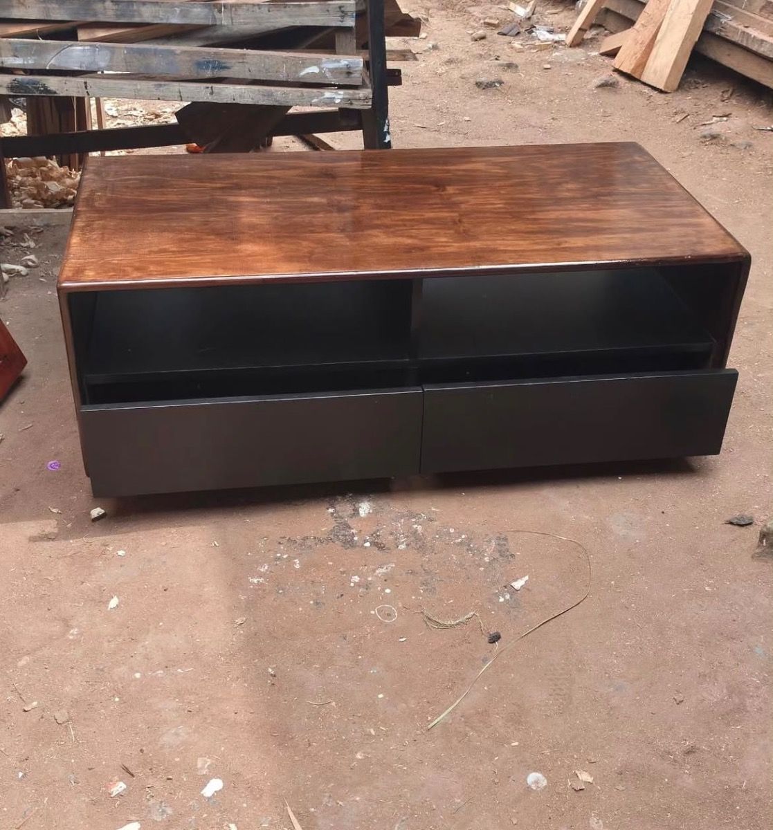 Modern TV Stand | Walnut & Black Finish photo 2