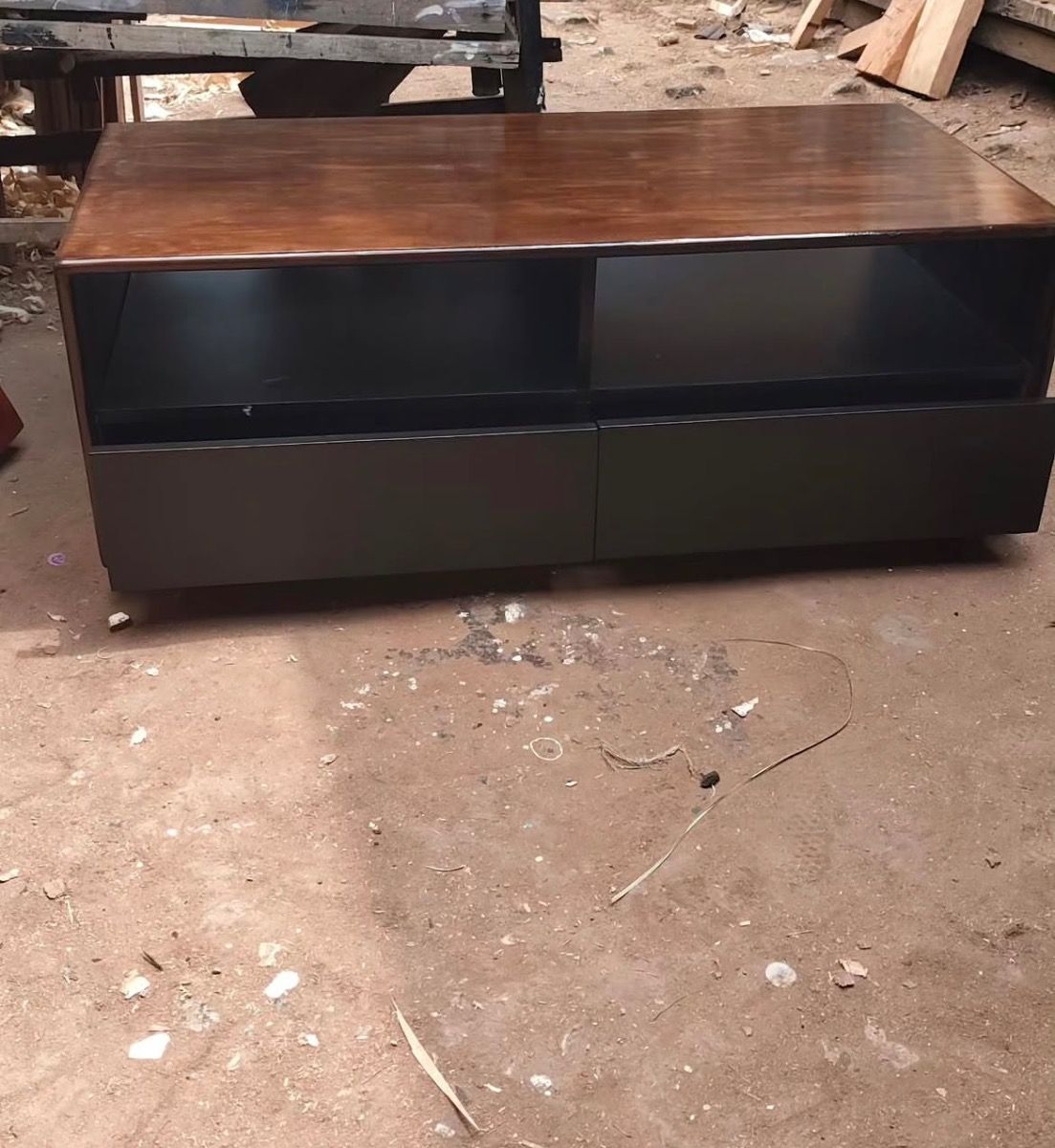 Modern TV Stand | Walnut & Black Finish photo 3