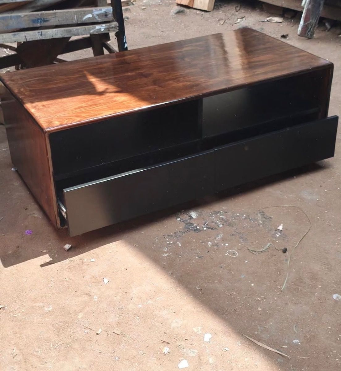 Modern TV Stand | Walnut & Black Finish photo 4